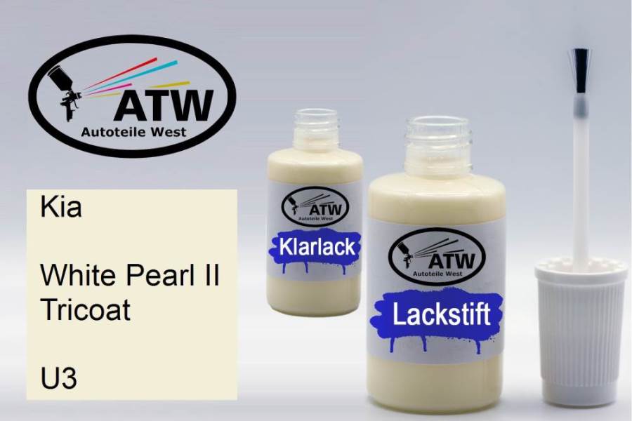 Kia, White Pearl II Tricoat, U3: 20ml Lackstift + 20ml Klarlack - Set, von ATW Autoteile West.